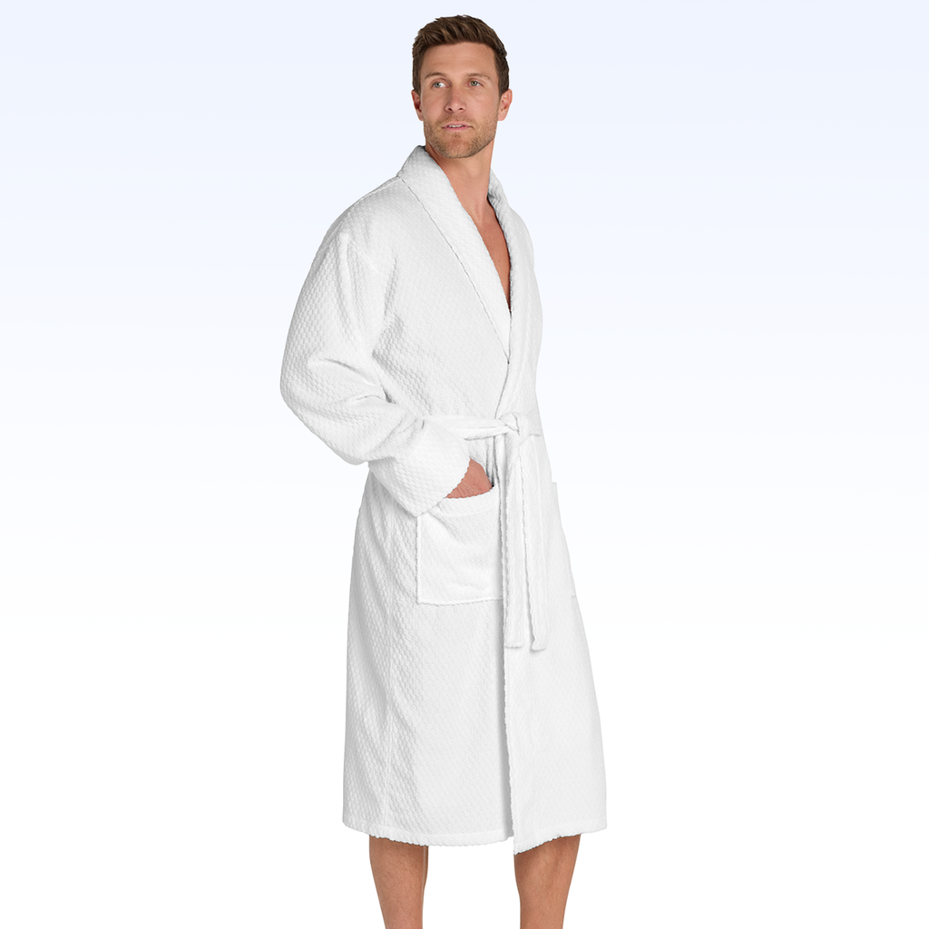 CHECKERED TERRY SHAWL COLLAR BATHROBE