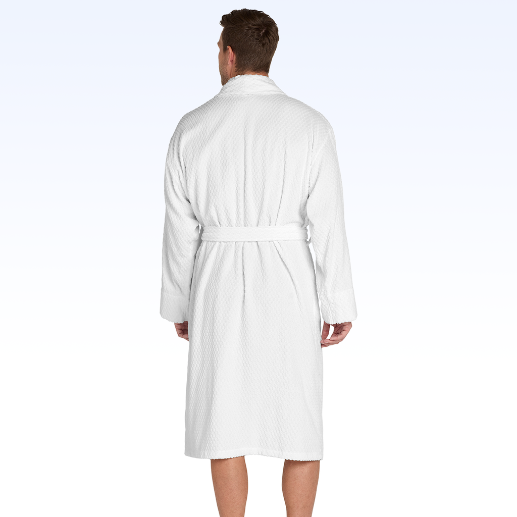 CHECKERED TERRY SHAWL COLLAR BATHROBE