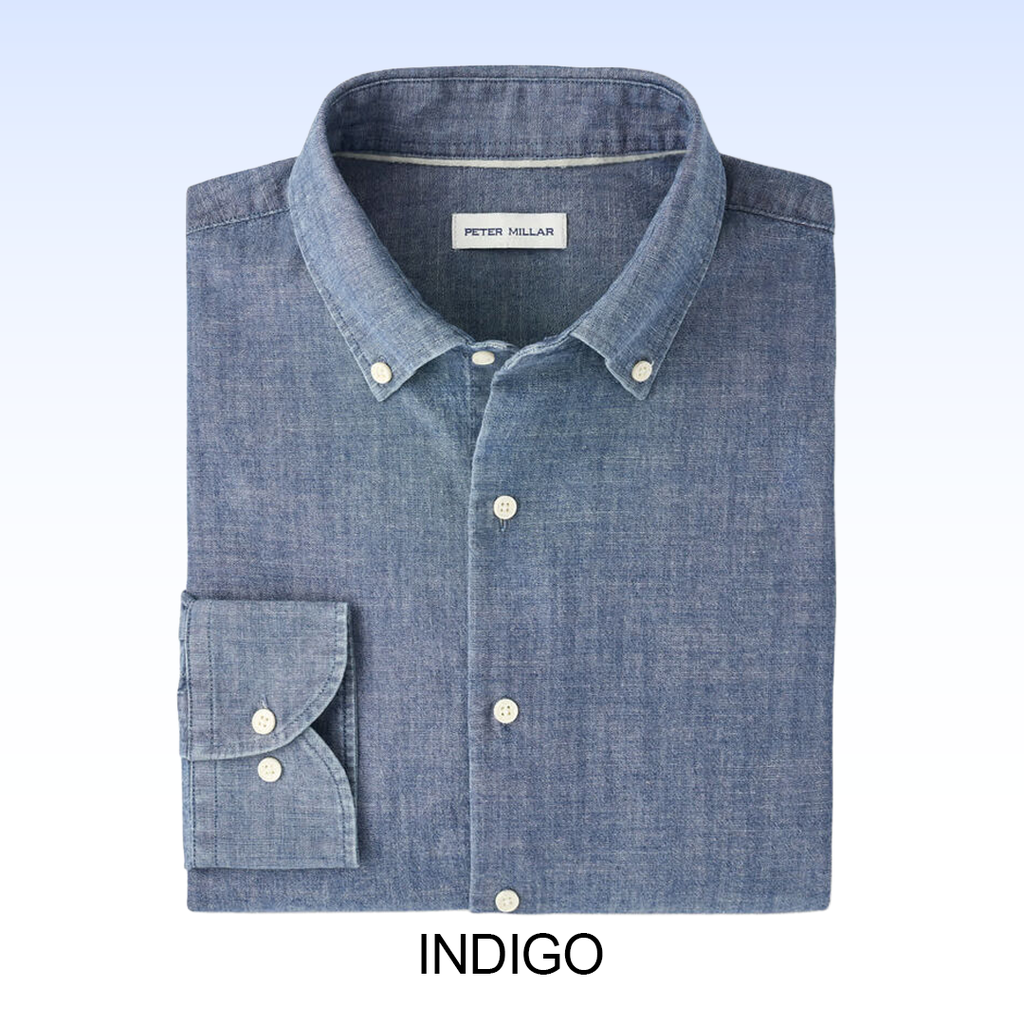 PETER MILLAR DEVONPORT CHAMBRAY COTTON-STRETCH SPORT SHIRT