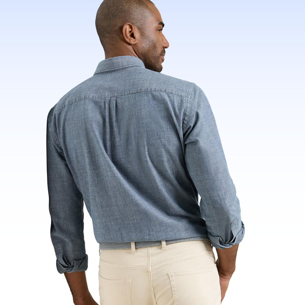 PETER MILLAR DEVONPORT CHAMBRAY COTTON-STRETCH SPORT SHIRT