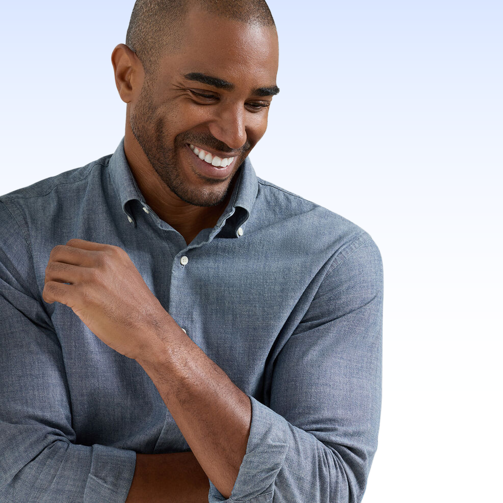 PETER MILLAR DEVONPORT CHAMBRAY COTTON-STRETCH SPORT SHIRT