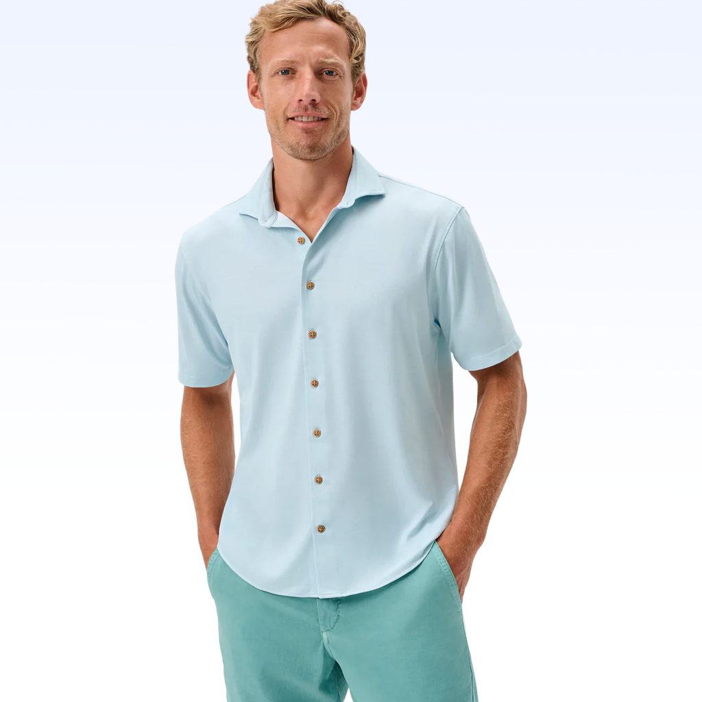 JOHNNIE-O BRECK SOLID KNIT SHORT SLEEVE BUTTON DOWN